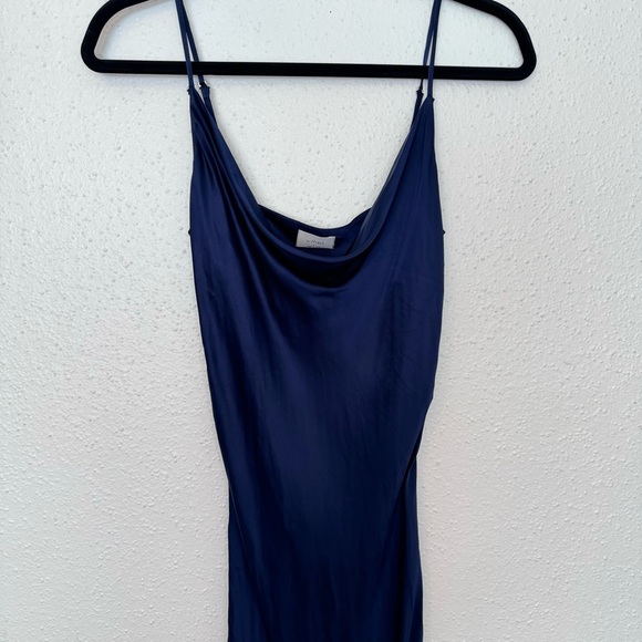 Wilfred Only Aritzia Ruched Navy Blue Slip Satin Dress Sz. SMALL - Picture 7 of 13